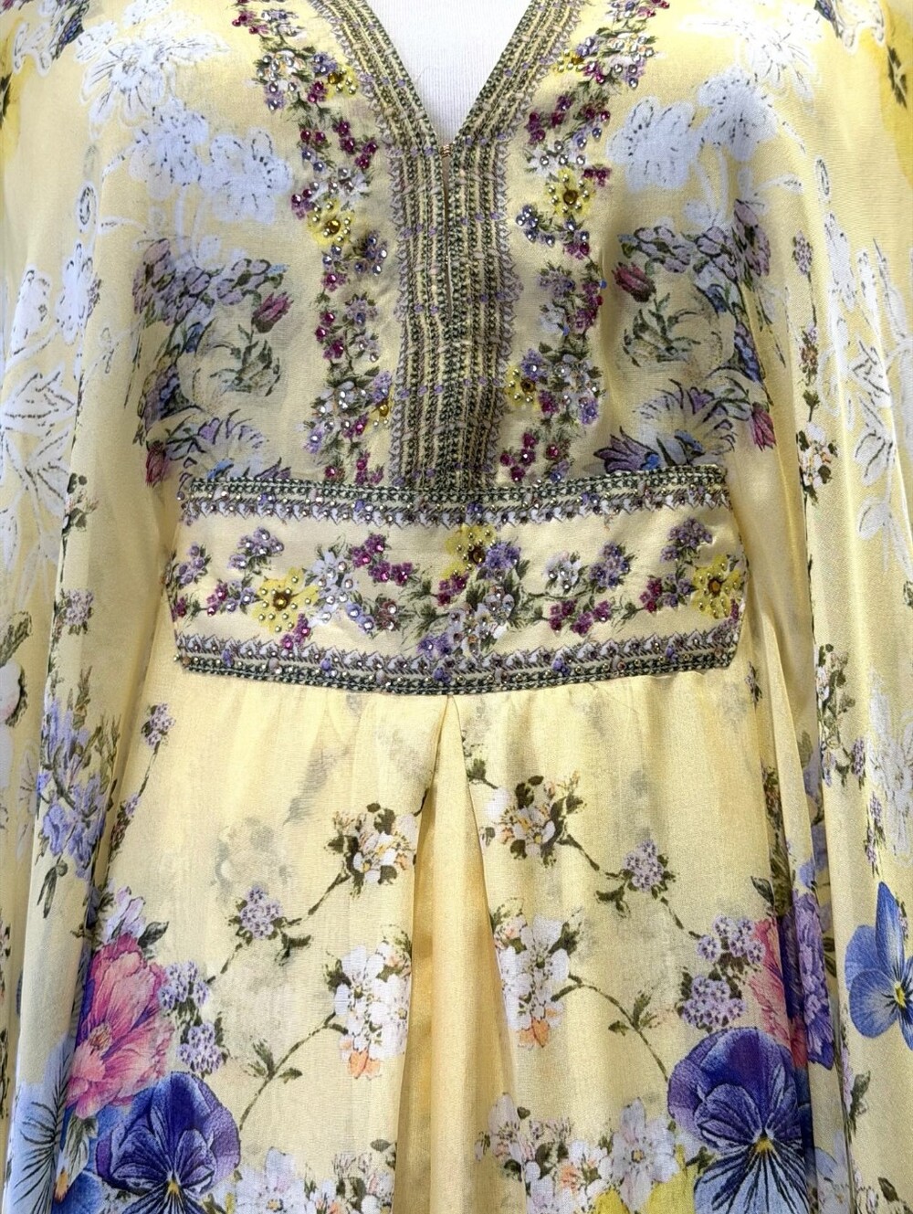 Camilla Long Kaftan Dress With Waist Detail In Darling Buds - Picture 13 of 16